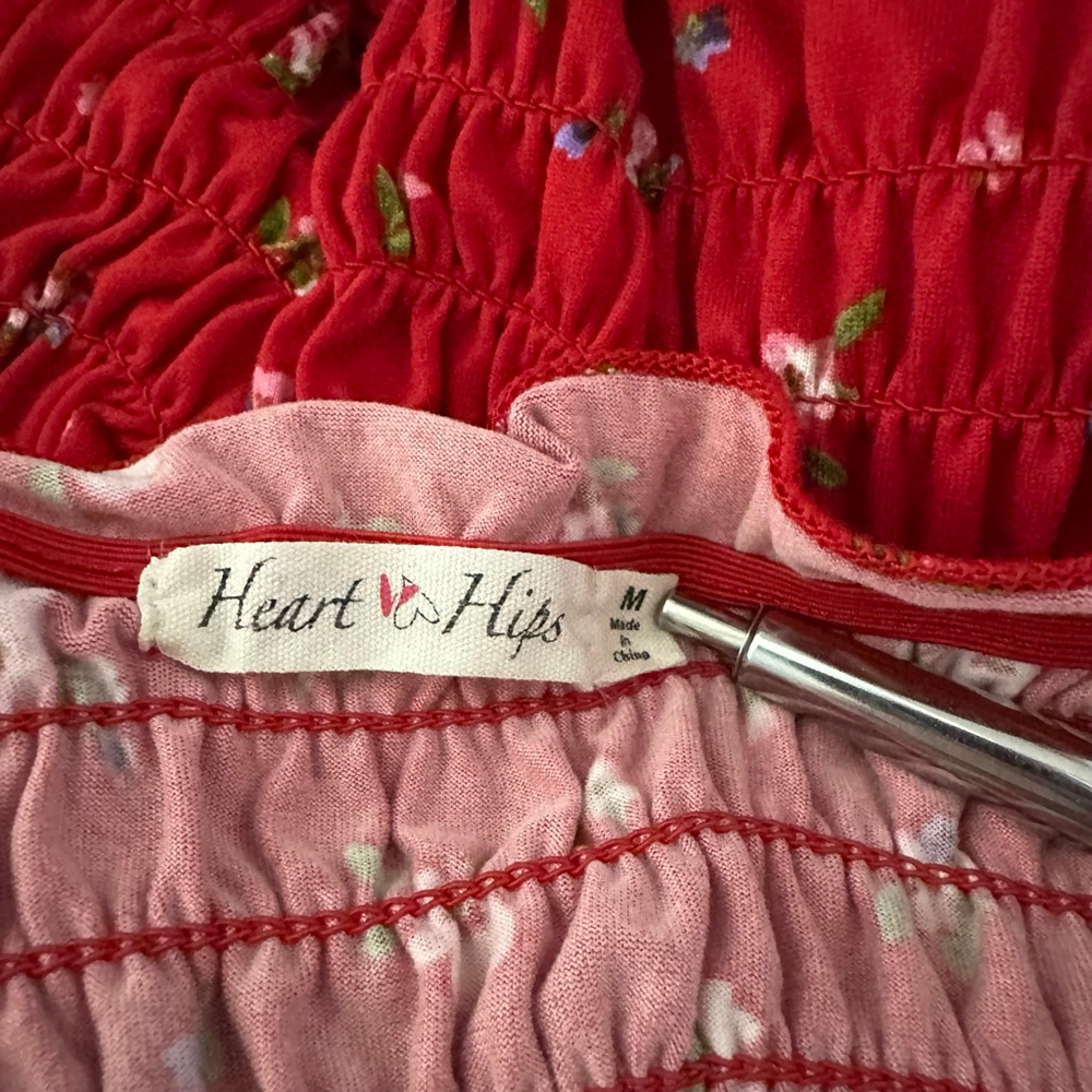 Women's Heart & Hips Floral Smocked Peplum Top Red/Pink Size Medium Boho - Picture 12 of 13